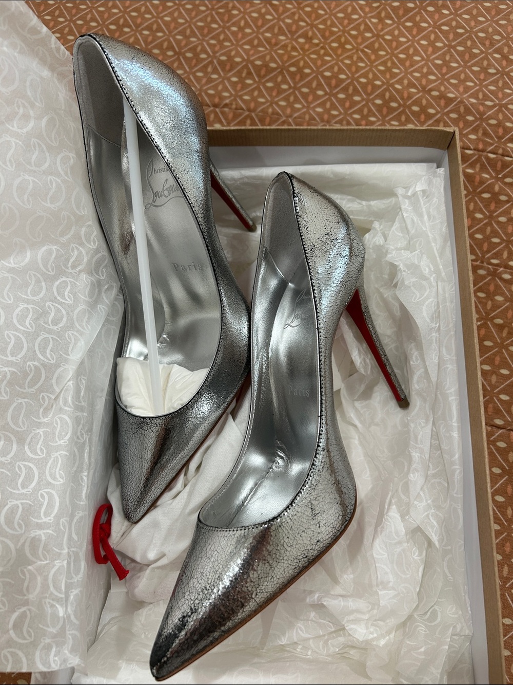Christian Louboutin Metallic Silver Pointed-Toe Stiletto Pumps